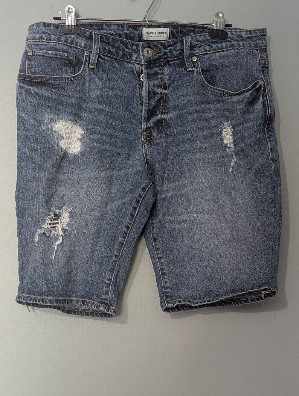 Jack & Jones Men's Regular Fit Distressed Jean Shorts Y2K Rugged Casual